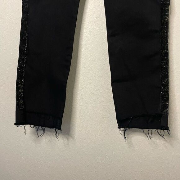 Frame Black Le High Straight Velvet Sparkle Side Stripe Step Hem Jeans Size 28 - Picture 5 of 11